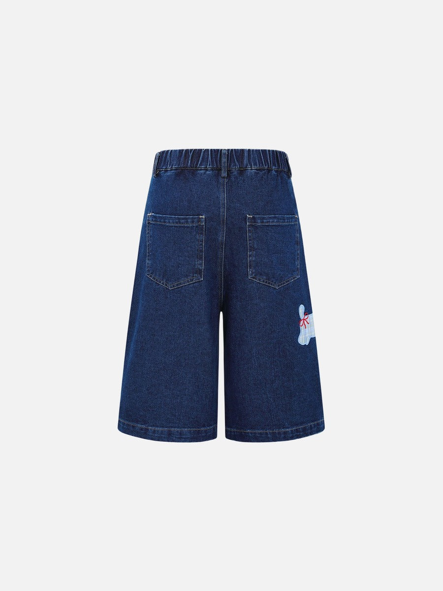DAXUEN Wide-leg denim shorts with cartoon embroidery