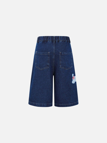 DAXUEN Wide-leg denim shorts with cartoon embroidery