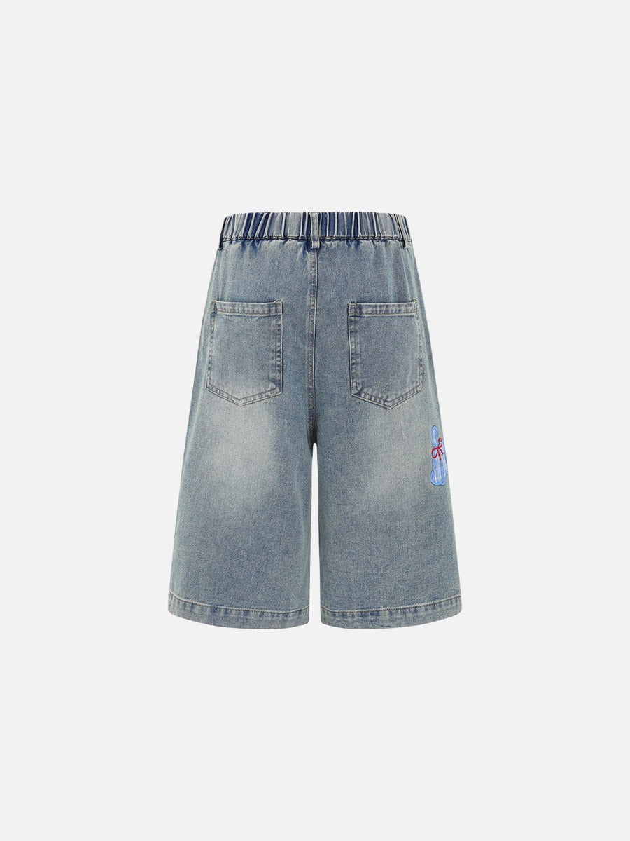 DAXUEN Wide-leg denim shorts with cartoon embroidery
