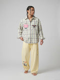 DAXUEN Striped wide leg lounge pants with cartoon embroidery — model photo