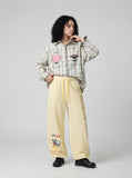 DAXUEN Striped wide leg lounge pants with cartoon embroidery — model photo