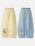 DAXUEN Striped wide leg lounge pants with cartoon embroidery