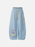 DAXUEN Striped wide leg lounge pants with cartoon embroidery