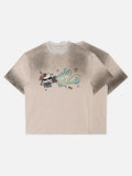 DAXUEN light pinkish-beige oversized cartoon graffiti cat graphic tee