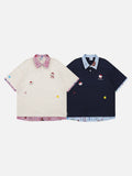 DAXUEN Layered polo shirt with cartoon graphics and plaid accents