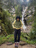 DAXUEN Hooded sweater with cartoon graphics and contrasting sleeves — model photo