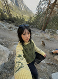 DAXUEN Hooded sweater with cartoon graphics and contrasting sleeves — model photo