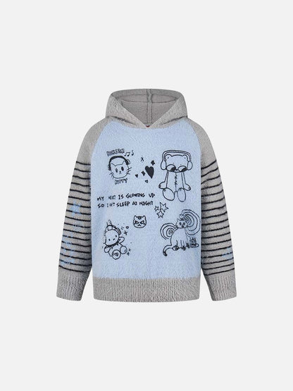 DAXUEN Hooded sweater with cartoon graphics and contrasting sleeves