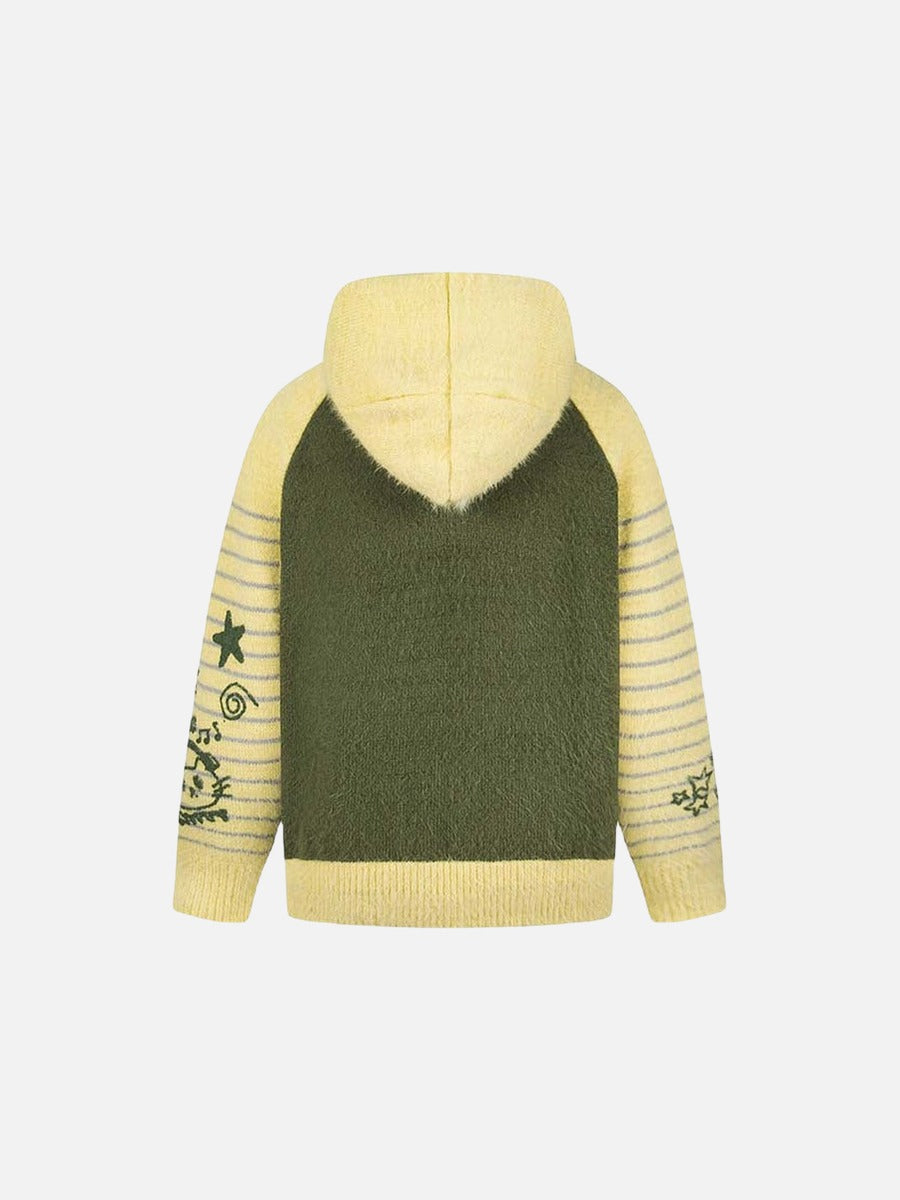 DAXUEN Hooded sweater with cartoon graphics and contrasting sleeves