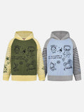 DAXUEN Hooded sweater with cartoon graphics and contrasting sleeves