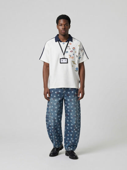 DAXUEN Cartoon printed short-sleeved polo shirt — model photo