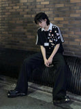 DAXUEN Cartoon printed short-sleeved polo shirt — model photo