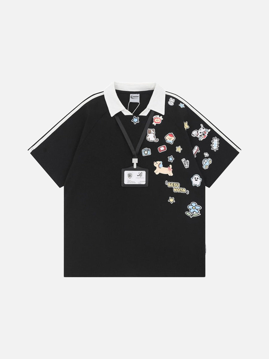 DAXUEN Cartoon printed short-sleeved polo shirt