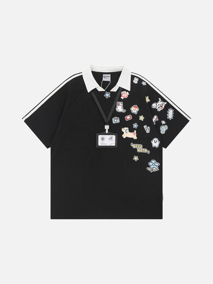 DAXUEN Cartoon printed short-sleeved polo shirt