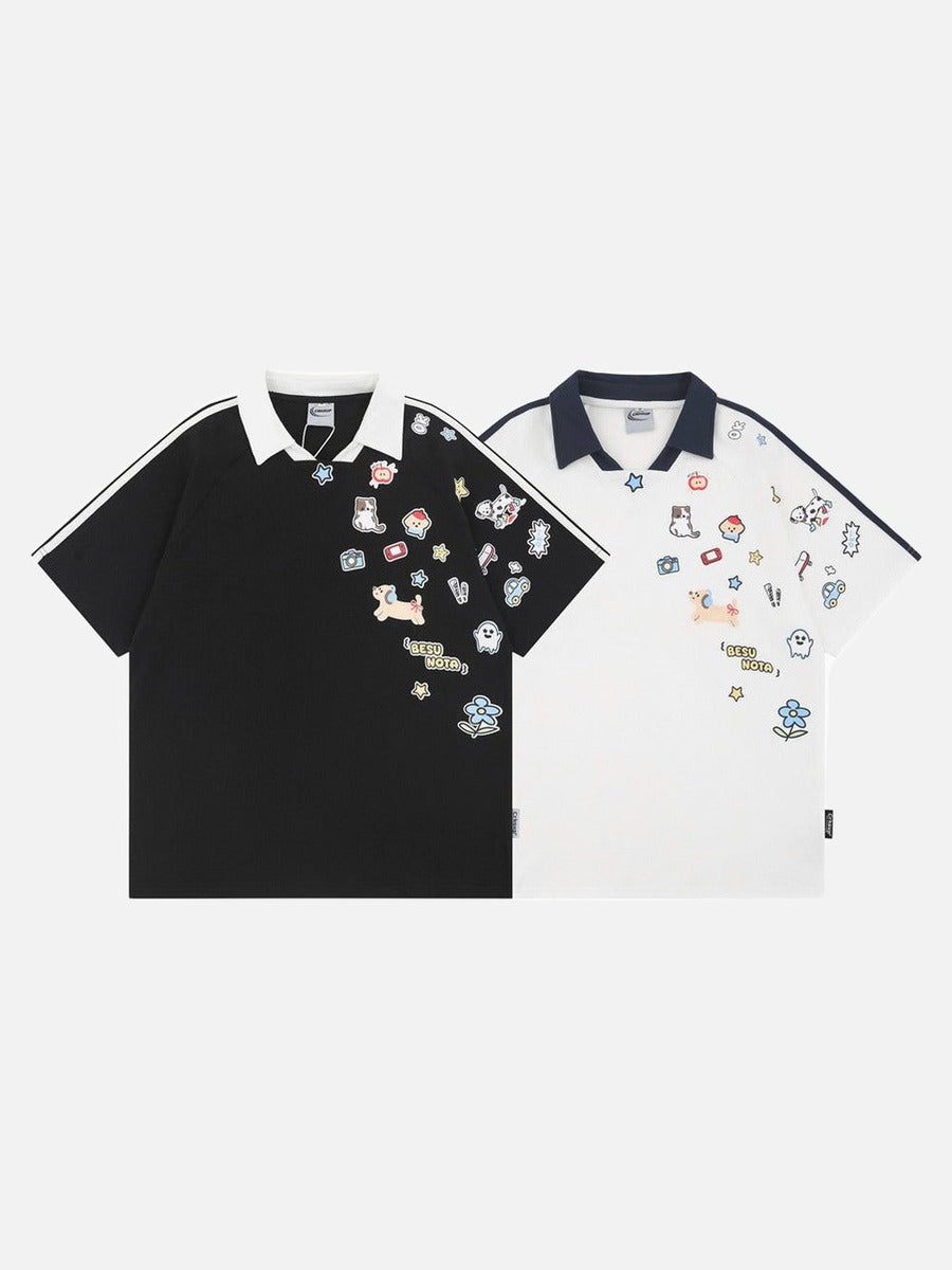 DAXUEN Cartoon printed short-sleeved polo shirt