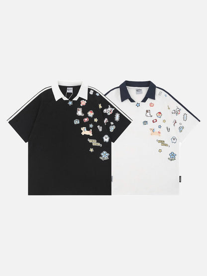 DAXUEN Cartoon printed short-sleeved polo shirt