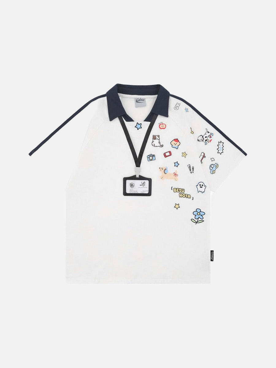 DAXUEN Cartoon printed short-sleeved polo shirt