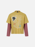 DAXUEN grey cartoon guitarist layered long-sleeve top