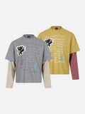 DAXUEN grey cartoon guitarist layered long-sleeve top