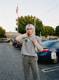 DAXUEN grey cartoon guitarist layered long-sleeve top — model photo