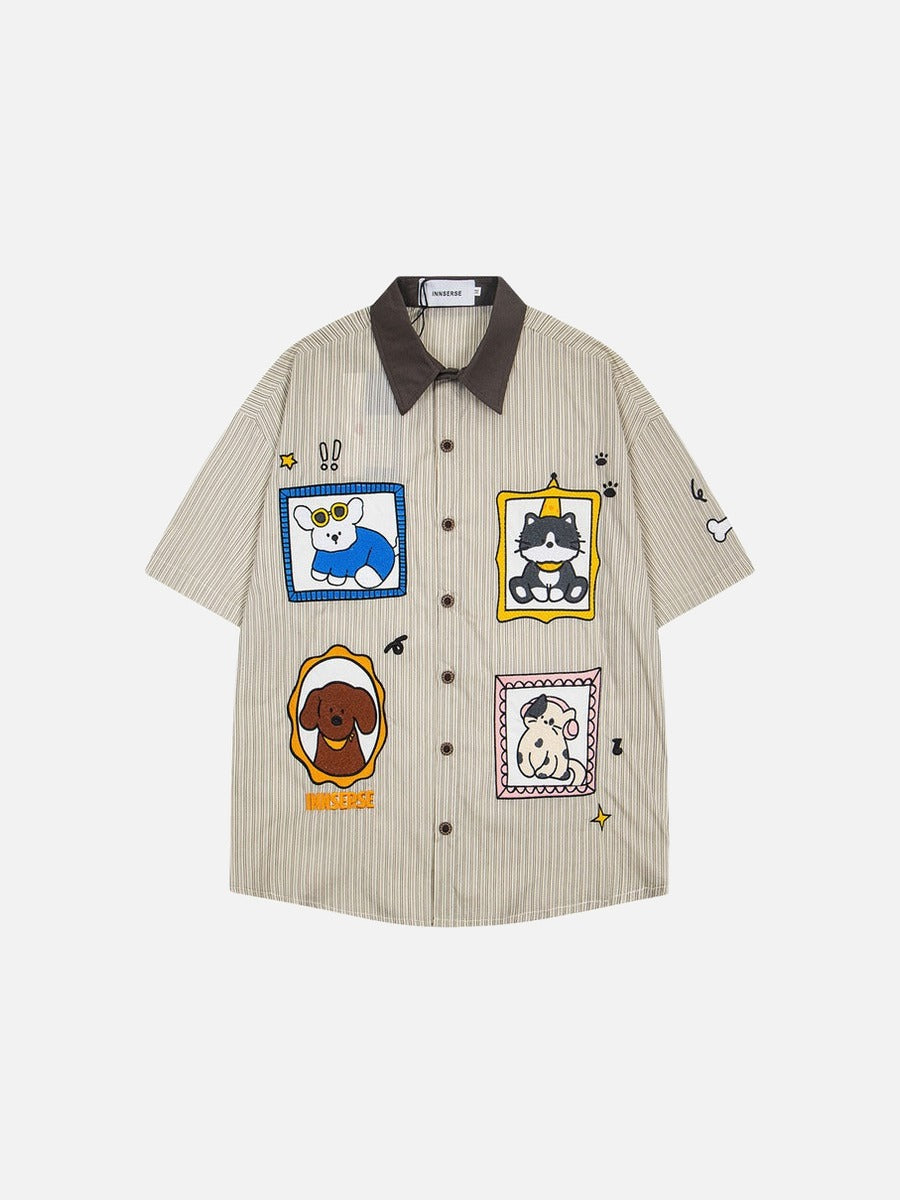 DAXUEN Short-sleeve striped shirt with cartoon patches