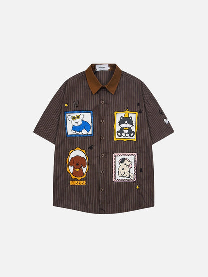 DAXUEN Short-sleeve striped shirt with cartoon patches
