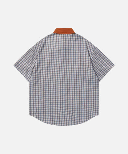 DAXUEN Short-sleeved collared shirt with plaid pattern and embroidery