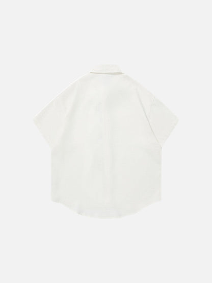 DAXUEN Short-sleeved button-up shirt with cartoon dog graphic