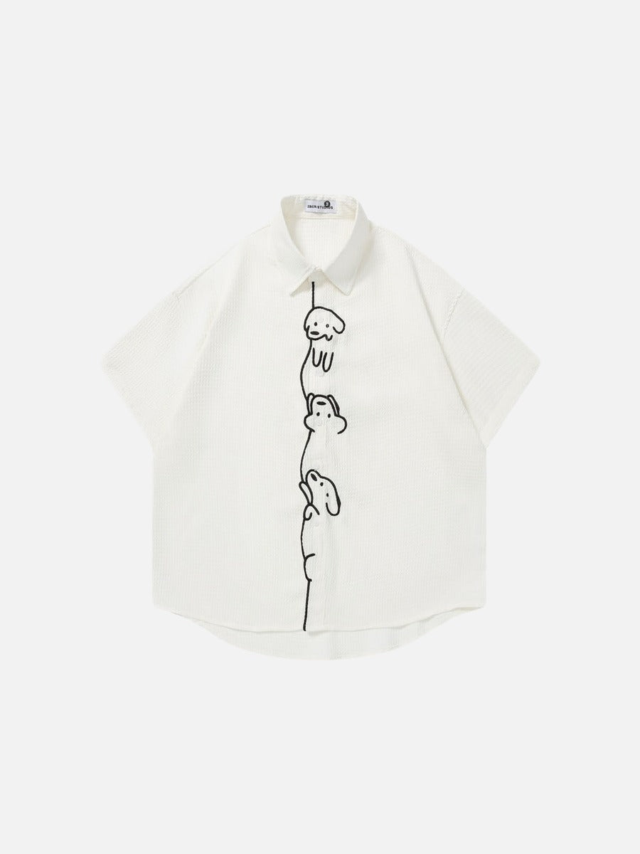 DAXUEN Short-sleeved button-up shirt with cartoon dog graphic