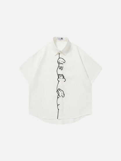 DAXUEN Short-sleeved button-up shirt with cartoon dog graphic