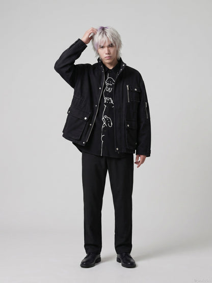 DAXUEN DAXUEN Cartoon Puppy Graphic Button-Up Shirt for Street Style — model photo