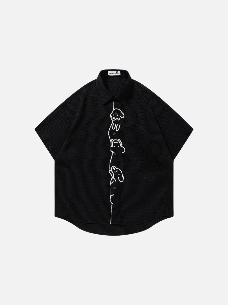 DAXUEN Short-sleeved button-up shirt with cartoon dog graphic