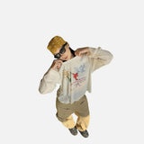 DAXUEN light grey oversized cartoon sun graphic long-sleeve crew top