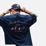 DAXUEN heather grey oversized cartoon surfboard graphic tee