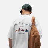 DAXUEN heather grey oversized cartoon surfboard graphic tee