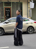 DAXUEN heather grey oversized cartoon surfboard graphic tee — model photo