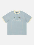 DAXUEN light blue cartoonish eternally embroidered henley tee