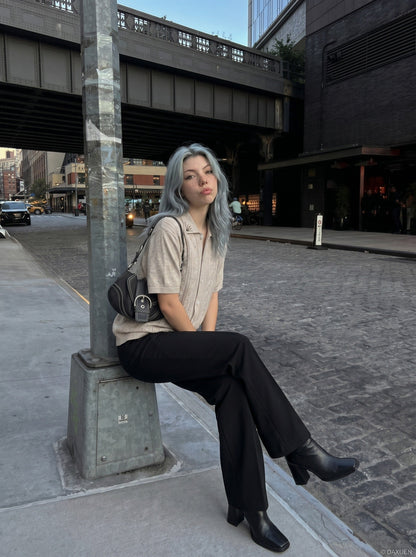 DAXUEN Casual open-knit short-sleeved button-up shirt — model photo