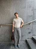 DAXUEN Casual open-knit short-sleeved button-up shirt — model photo
