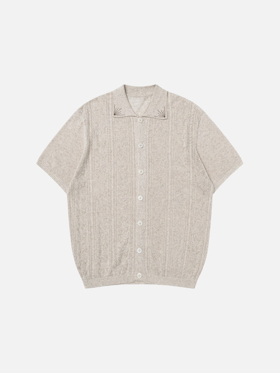 DAXUEN Casual open-knit short-sleeved button-up shirt