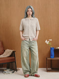 DAXUEN Casual open-knit short-sleeved button-up shirt — model photo