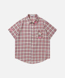 DAXUEN Casual pink plaid button-up shirt with cartoon embroidery