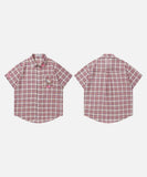 DAXUEN Casual pink plaid button-up shirt with cartoon embroidery