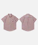 DAXUEN Casual pink plaid button-up shirt with cartoon embroidery