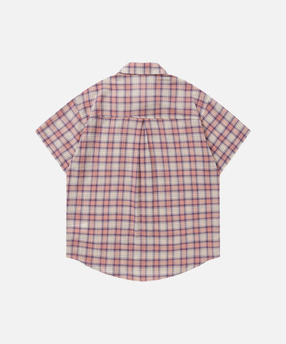 DAXUEN Casual pink plaid button-up shirt with cartoon embroidery