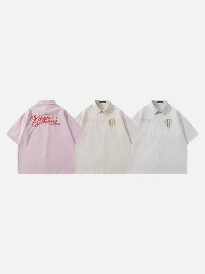 DAXUEN Vertical stripe short sleeve shirt with embroidery