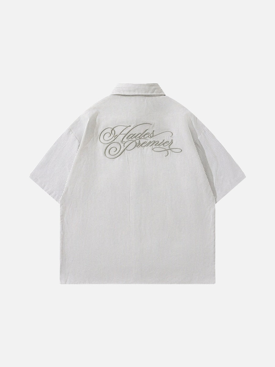 DAXUEN Vertical stripe short sleeve shirt with embroidery