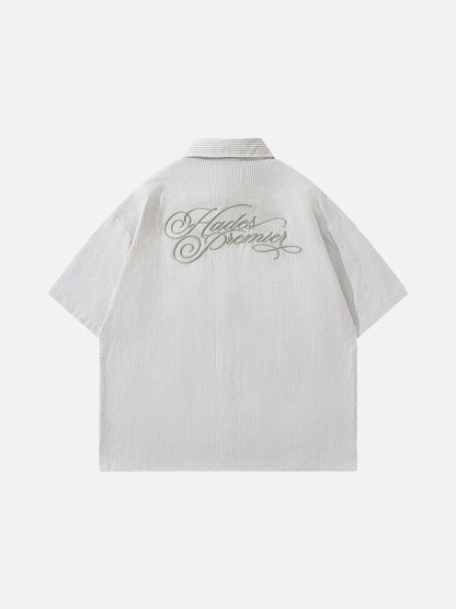 DAXUEN Vertical stripe short sleeve shirt with embroidery