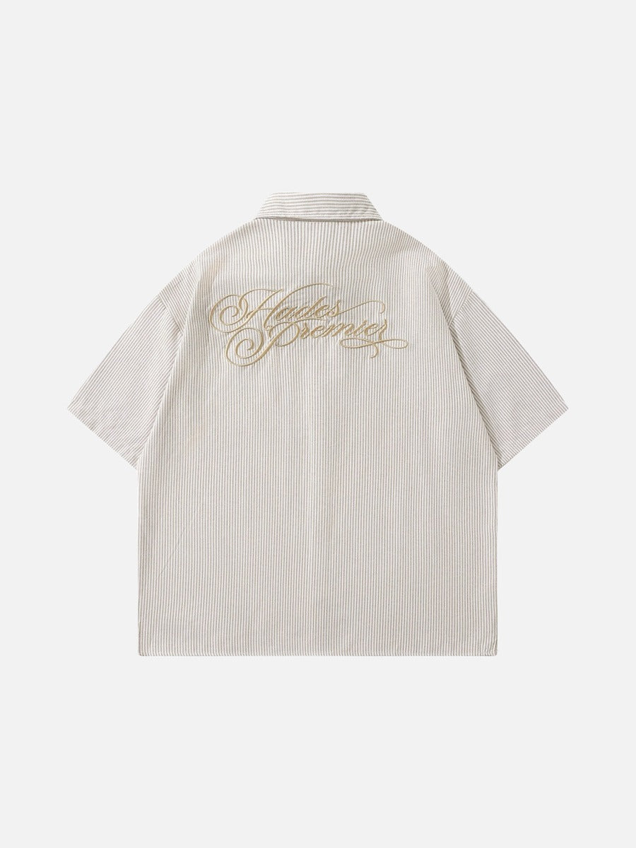 DAXUEN Vertical stripe short sleeve shirt with embroidery