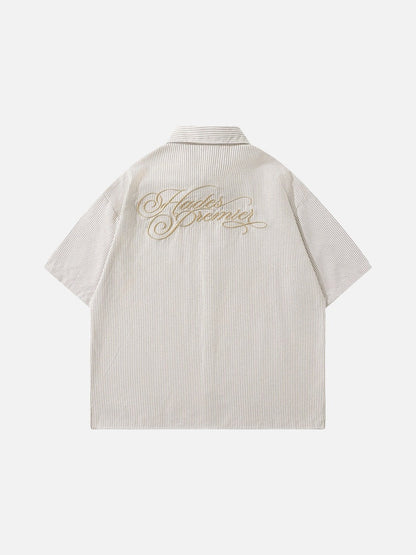 DAXUEN Vertical stripe short sleeve shirt with embroidery
